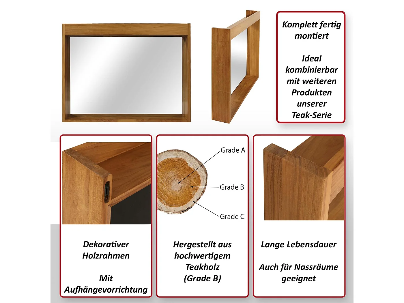 Teak-Wandspiegel MCW-M75