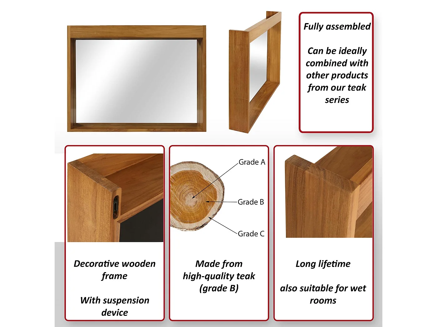 Espejo de pared de teca MCW-M75
