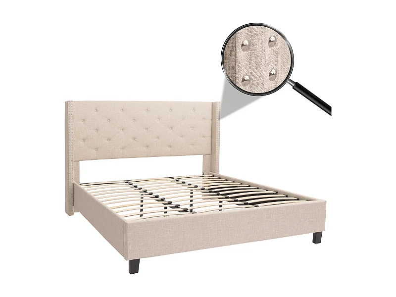 Letto matrimoniale con rete a doghe MCW-N59, testiera imbottita, legno massiccio stoffa/tessuto 180x200cm ~ avorio beige