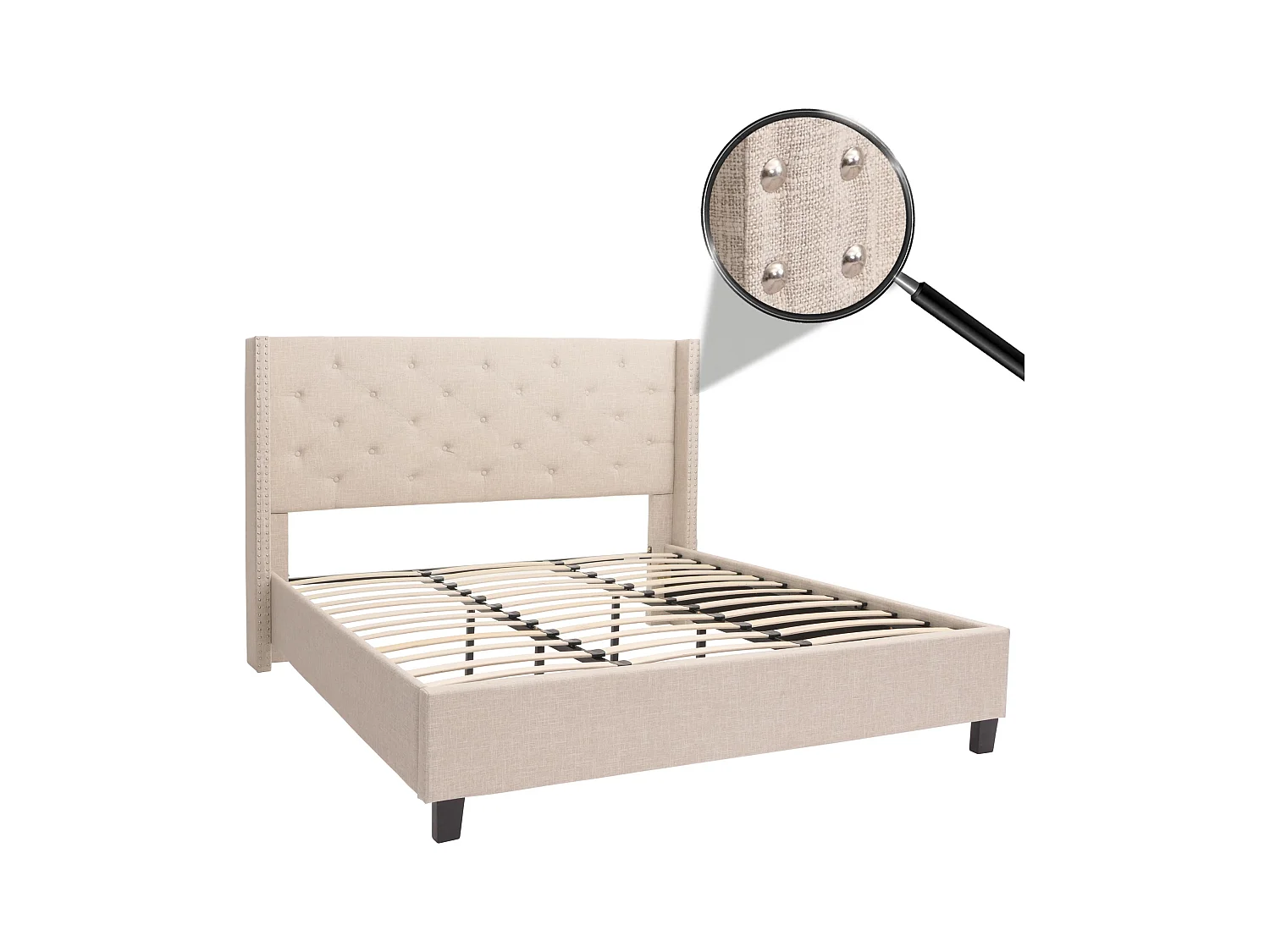 Letto matrimoniale con rete a doghe MCW-N59, testiera imbottita, legno massiccio stoffa/tessuto 180x200cm ~ avorio beige
