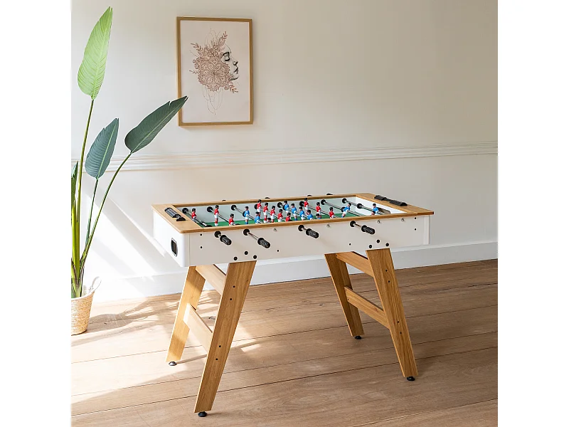 Tischfußball 120cm weiß und Holz