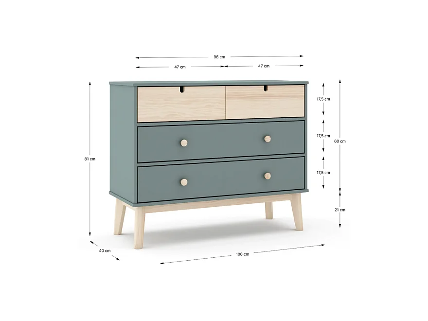 Commode de 4 tiroirs meuble de rangement- Longueur 100 x Largeur 40 x Hauteur 81 cm