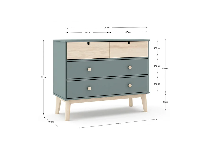 Commode de 4 tiroirs meuble de rangement- Longueur 100 x Largeur 40 x Hauteur 81 cm
