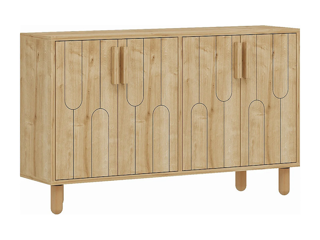 Buffet 4 portes aspect bois design graphique120x73cm VINCI