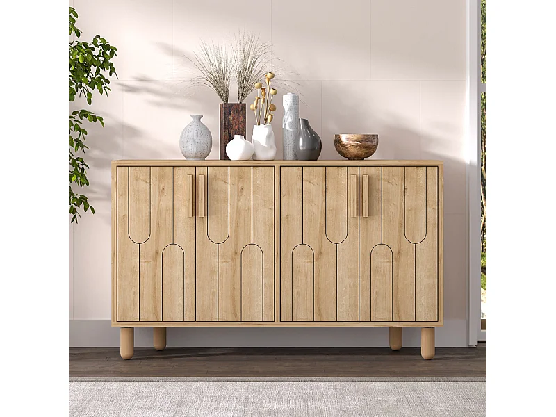 Buffet 4 portes aspect bois design graphique120x73cm VINCI