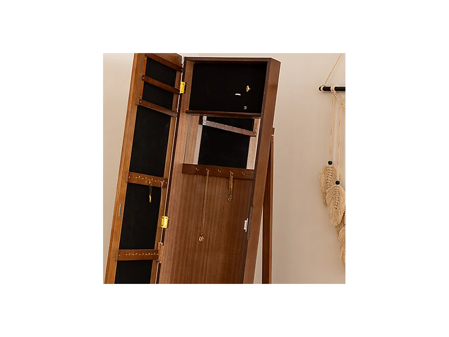 Armoire à bijoux , colonne rotative avec miroir LILIA coloris effet bois foncé - Longueur 38 x Profondeur 38 x Hauteur 164 cm