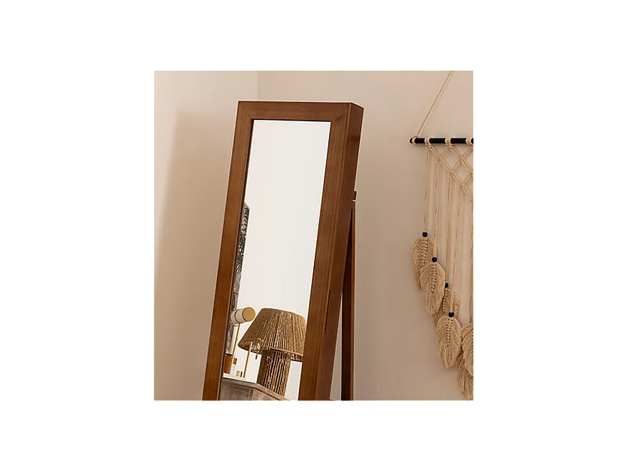 Armoire à bijoux , colonne rotative avec miroir LILIA coloris effet bois foncé - Longueur 38 x Profondeur 38 x Hauteur 164 cm