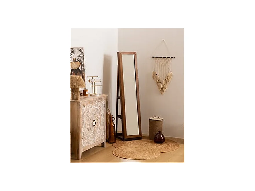 Armoire à bijoux , colonne rotative avec miroir LILIA coloris effet bois foncé - Longueur 38 x Profondeur 38 x Hauteur 164 cm