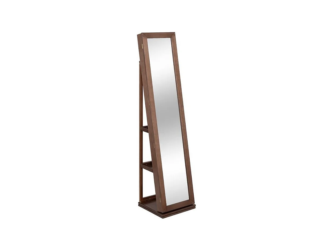 Armoire à bijoux , colonne rotative avec miroir LILIA coloris effet bois foncé - Longueur 38 x Profondeur 38 x Hauteur 164 cm