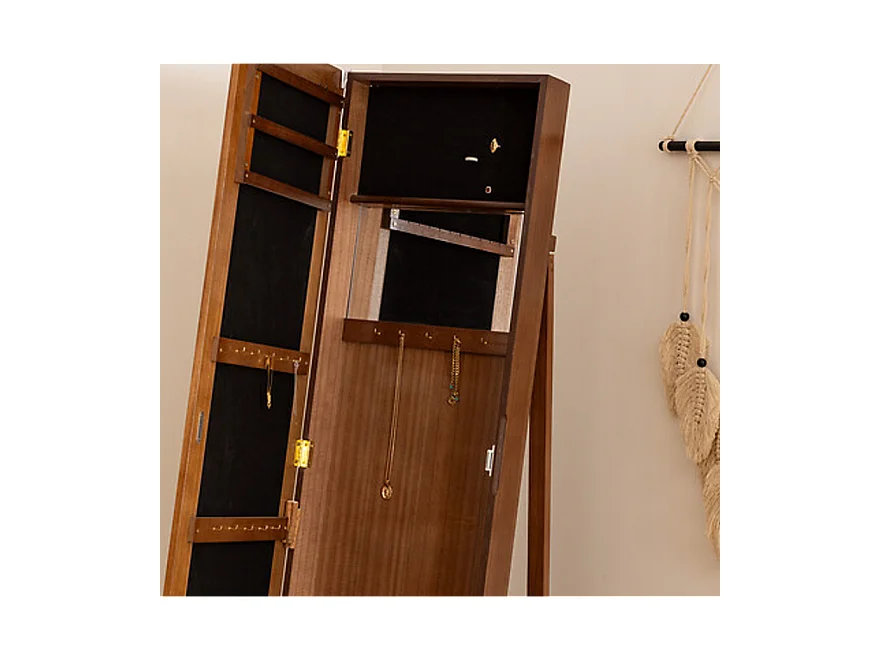 Armoire à bijoux , colonne rotative avec miroir LILIA coloris effet bois foncé - Longueur 38 x Profondeur 38 x Hauteur 164 cm