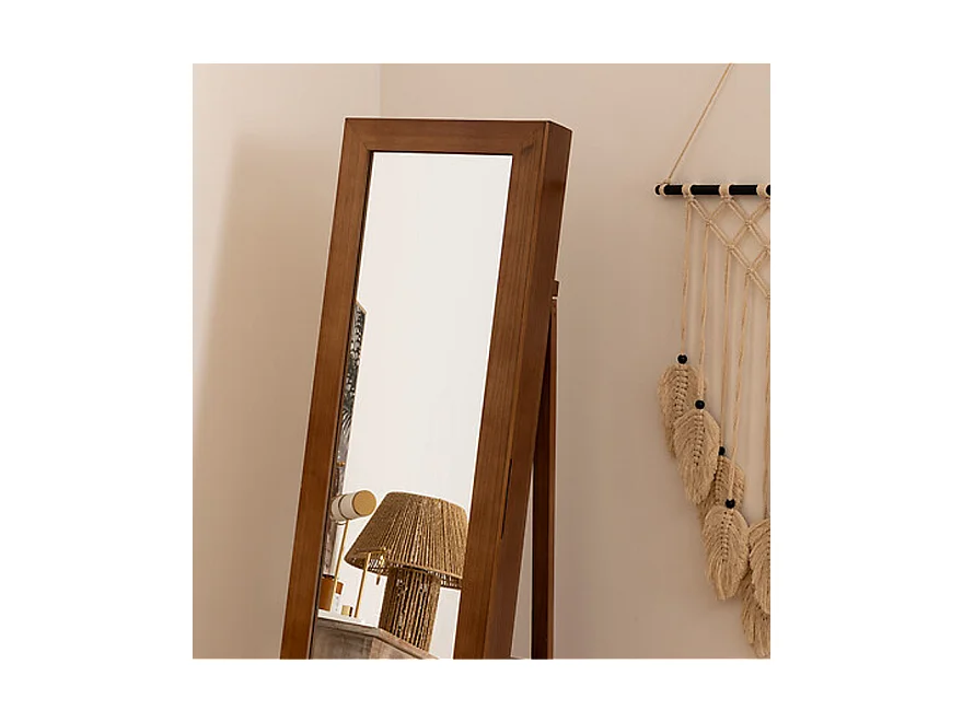 Armoire à bijoux , colonne rotative avec miroir LILIA coloris effet bois foncé - Longueur 38 x Profondeur 38 x Hauteur 164 cm