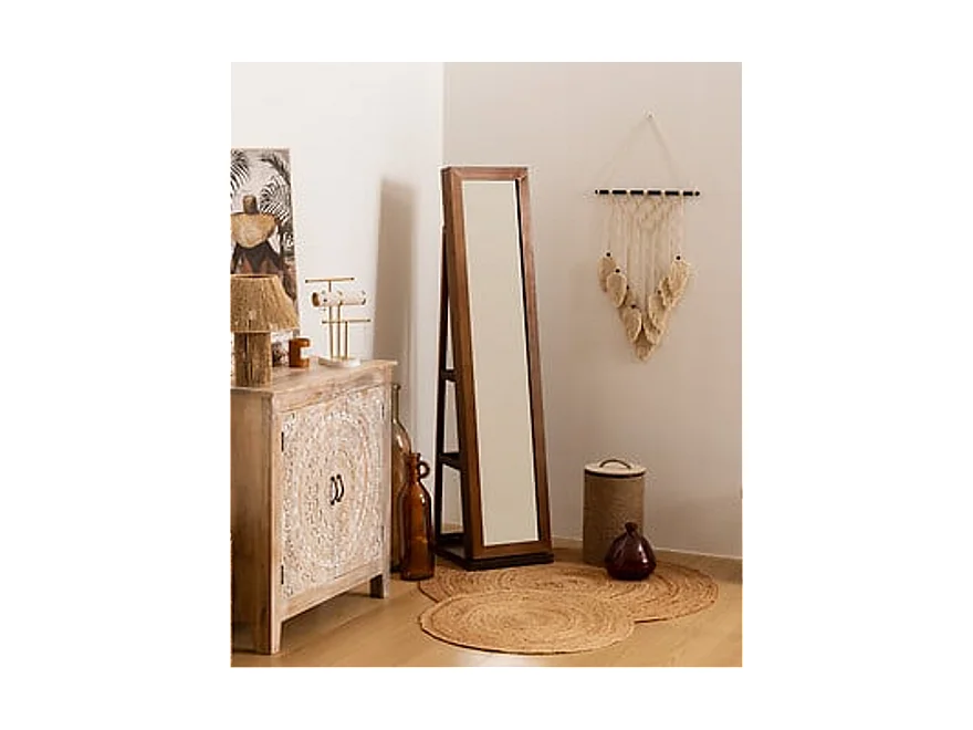 Armoire à bijoux , colonne rotative avec miroir LILIA coloris effet bois foncé - Longueur 38 x Profondeur 38 x Hauteur 164 cm