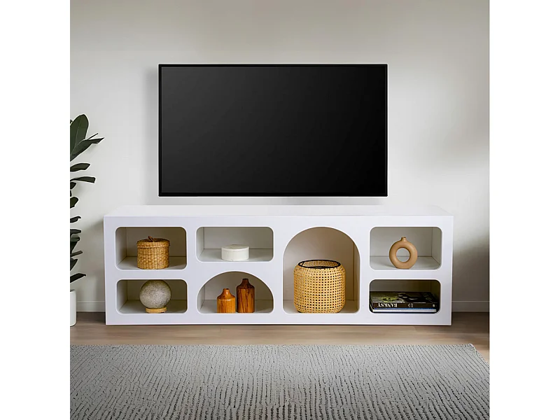 Buffet bas 7 niches design organique blanc 160x50cm FERLIS