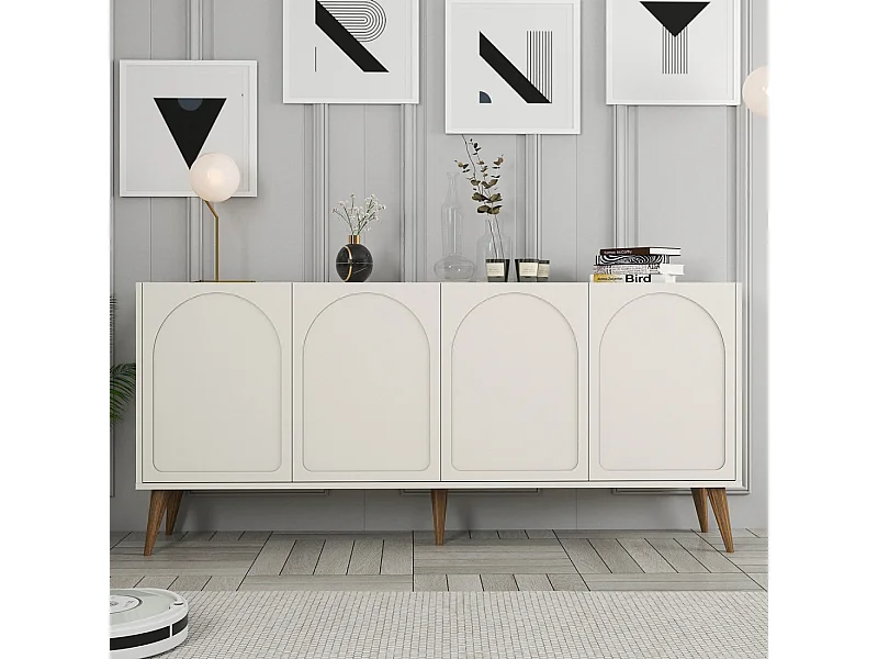 Buffet 4 portes design arrondi crème 180x81cm LISTER