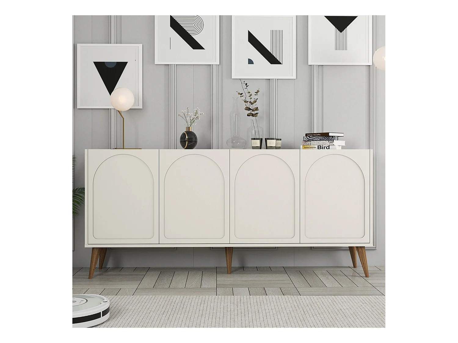 Buffet 4 portes design arrondi crème 180x81cm LISTER