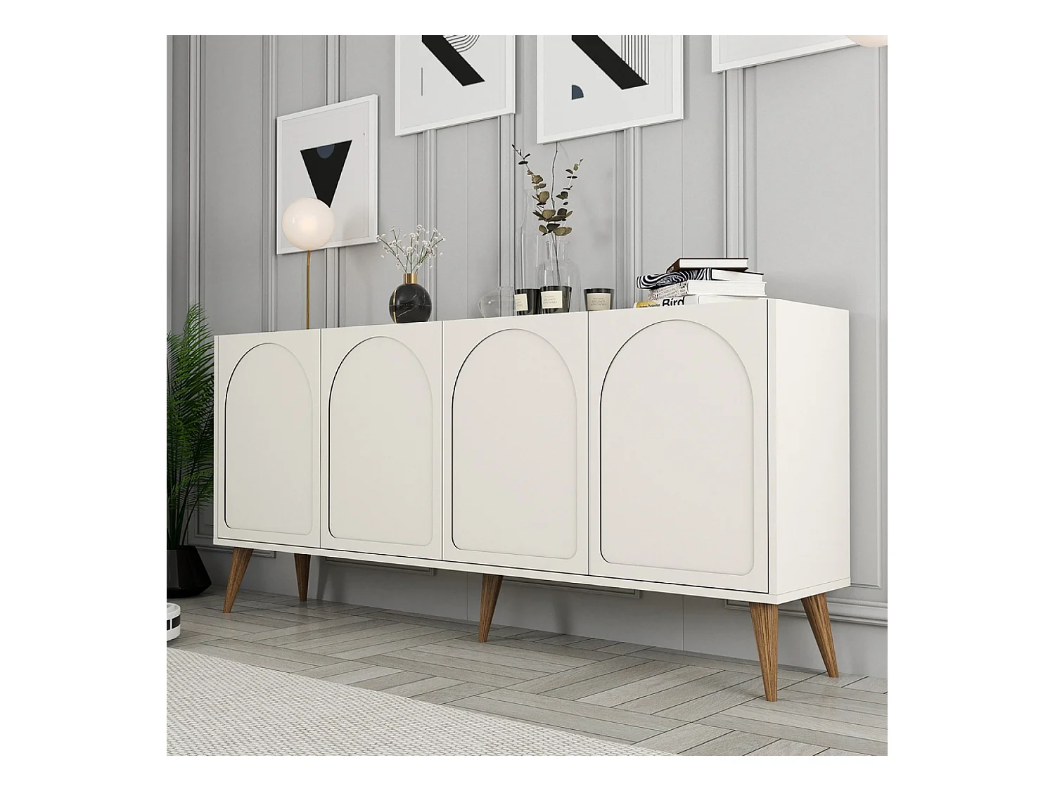 Buffet 4 portes design arrondi crème 180x81cm LISTER