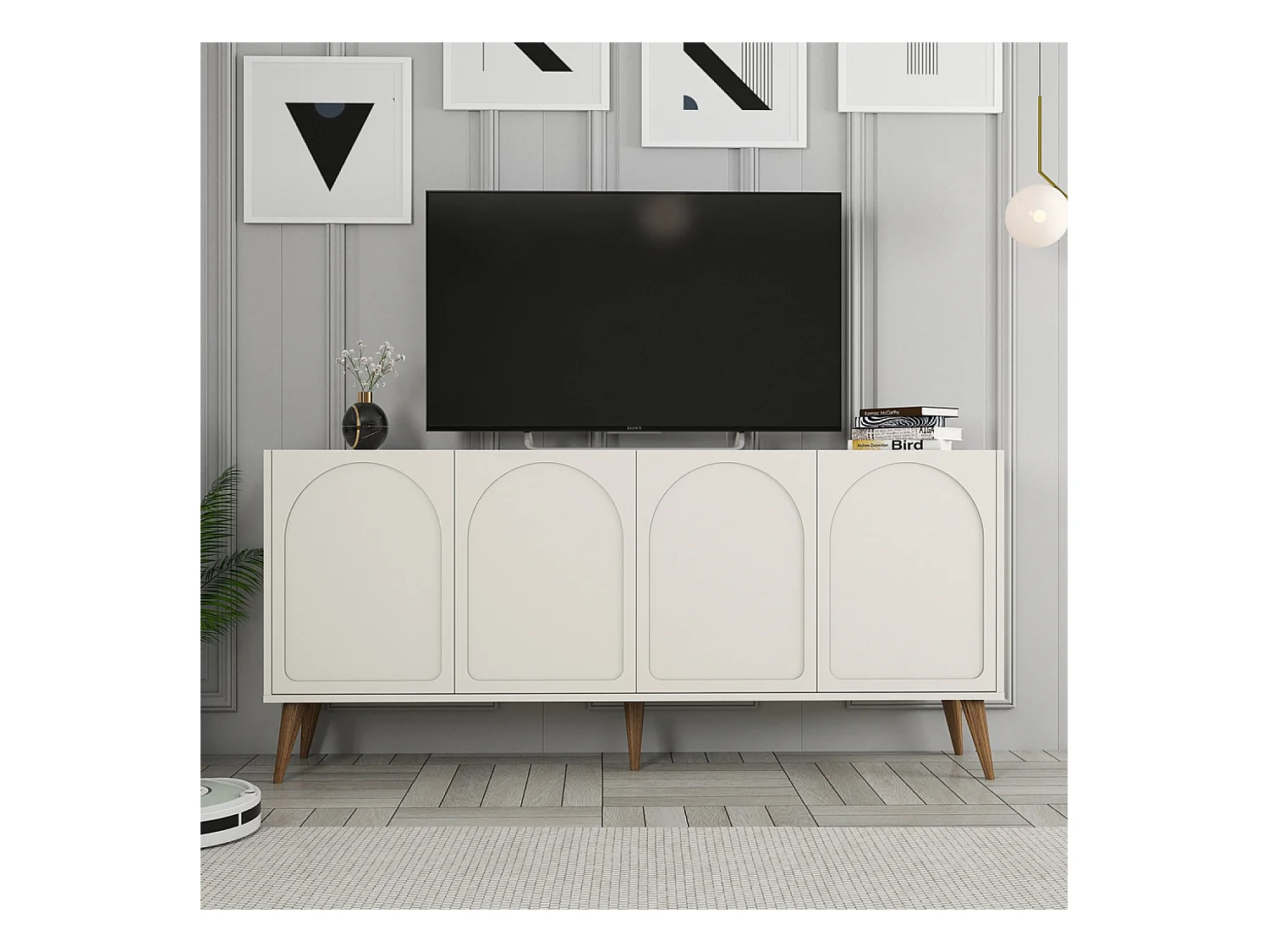 Buffet 4 portes design arrondi crème 180x81cm LISTER