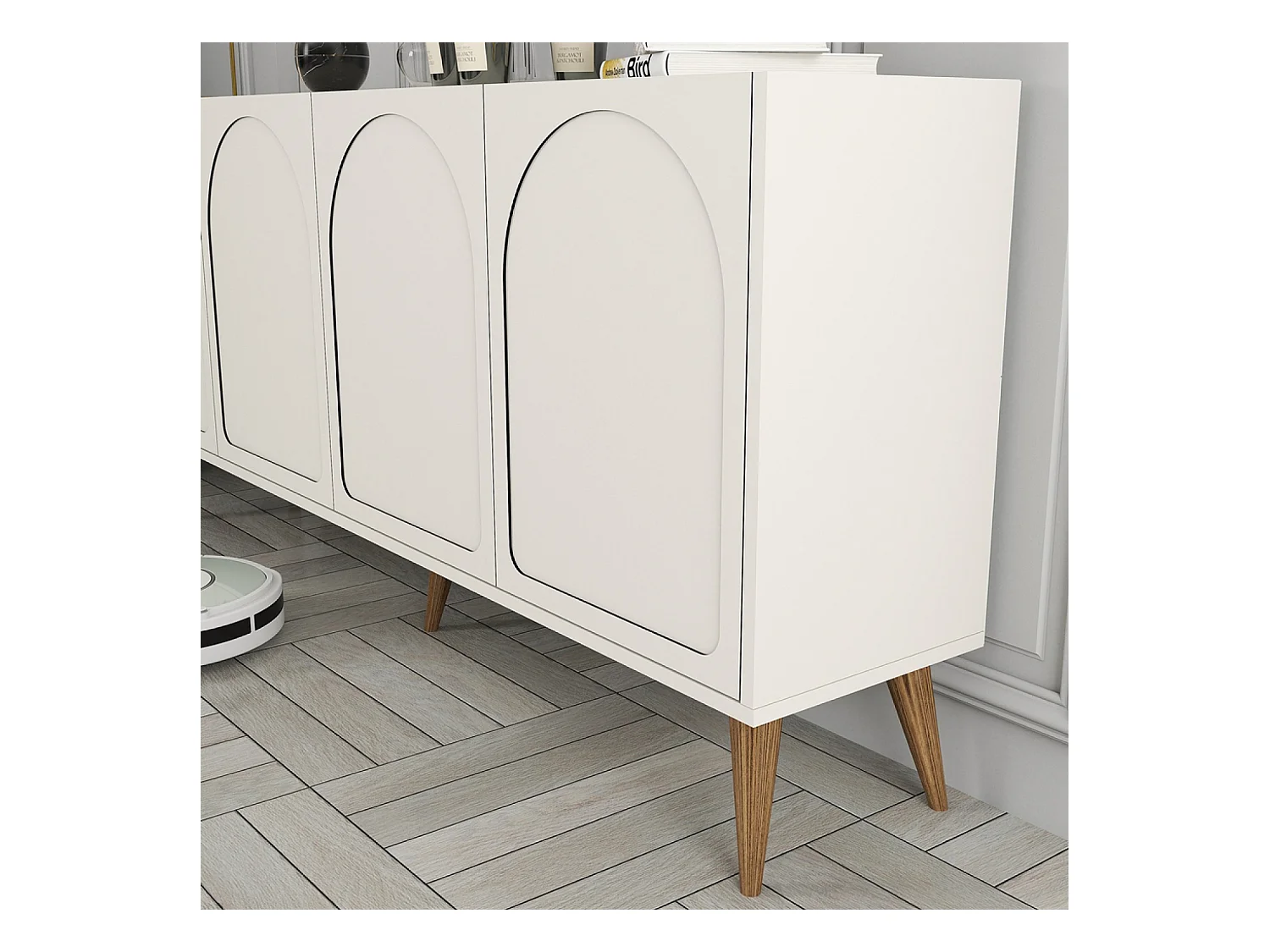 Buffet 4 portes design arrondi crème 180x81cm LISTER