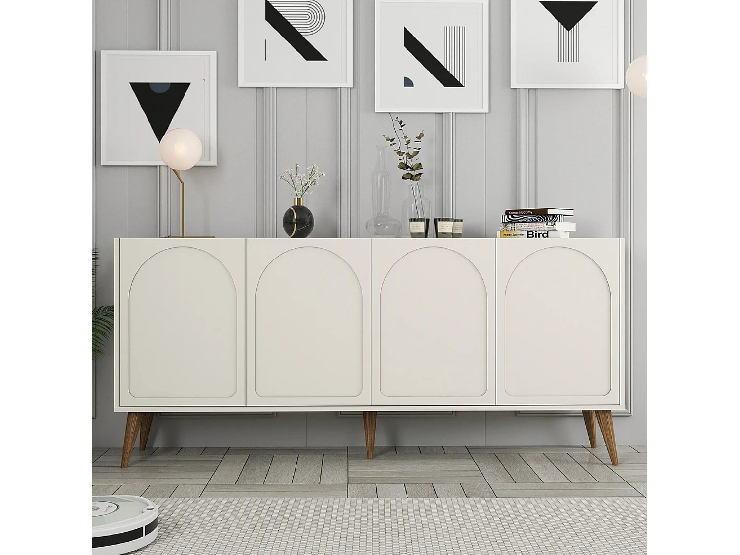 Buffet 4 portes design arrondi crème 180x81cm LISTER