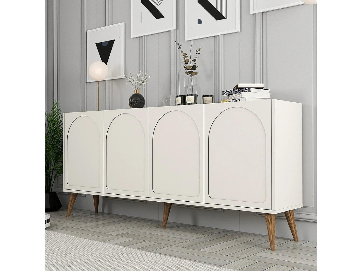 Buffet 4 portes design arrondi crème 180x81cm LISTER