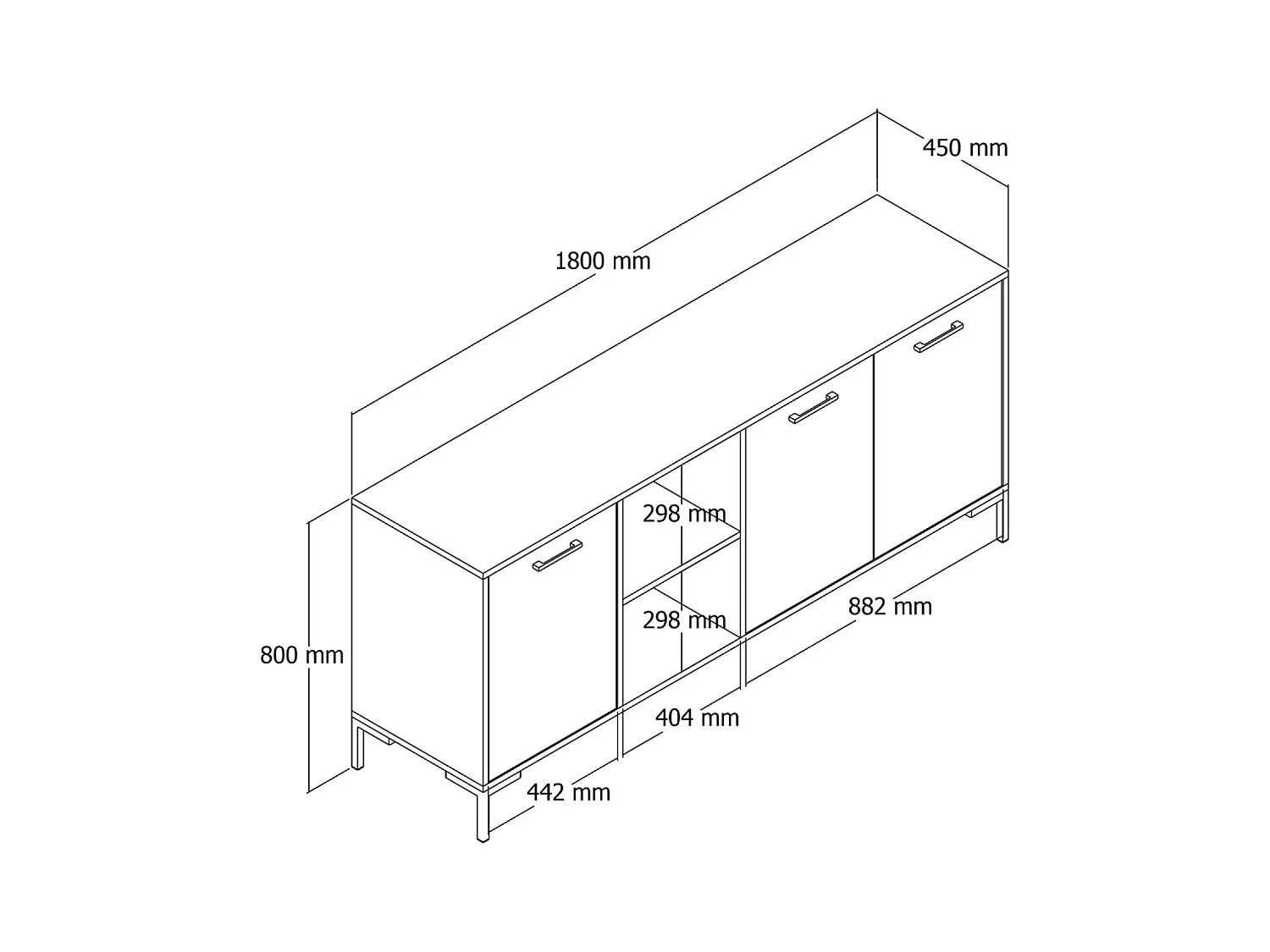 Buffet 3 portes et 2 niches finition bois et métal noir 180x80cm AURA