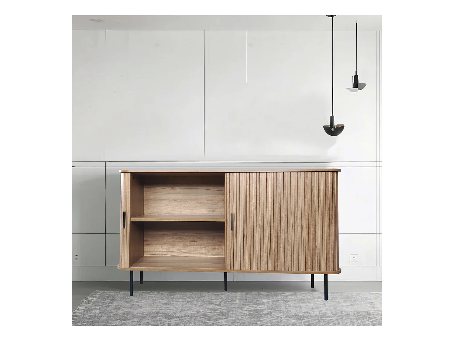 Buffet en bois cannelé à portes coulissantes 140cm SEMARANG