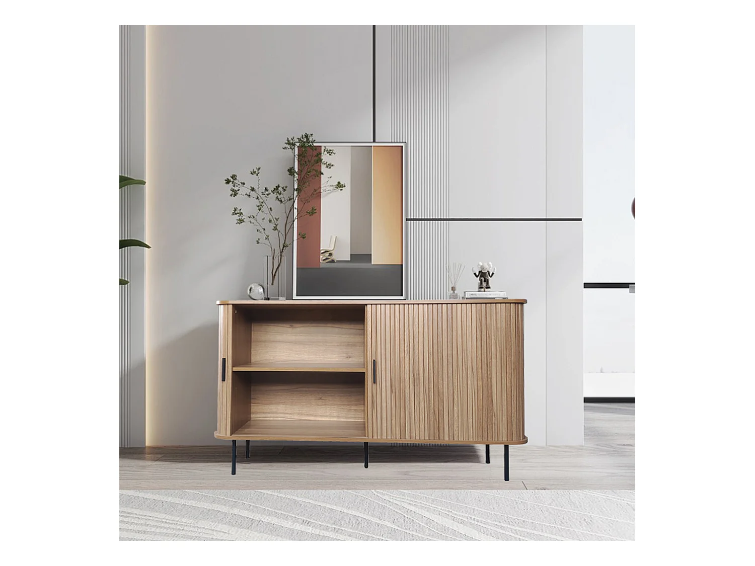 Buffet en bois cannelé à portes coulissantes 140cm SEMARANG