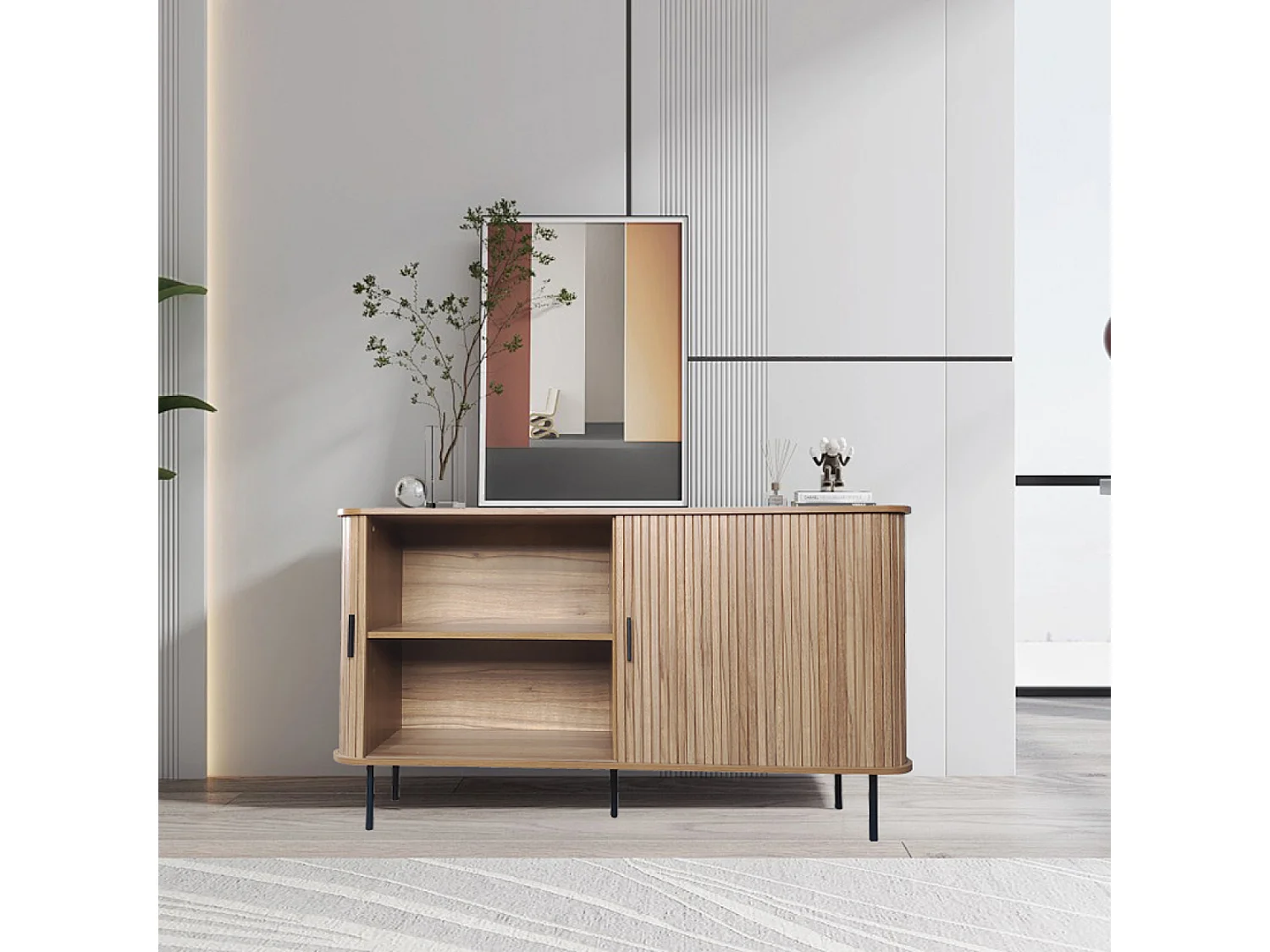 Buffet en bois cannelé à portes coulissantes 140cm SEMARANG