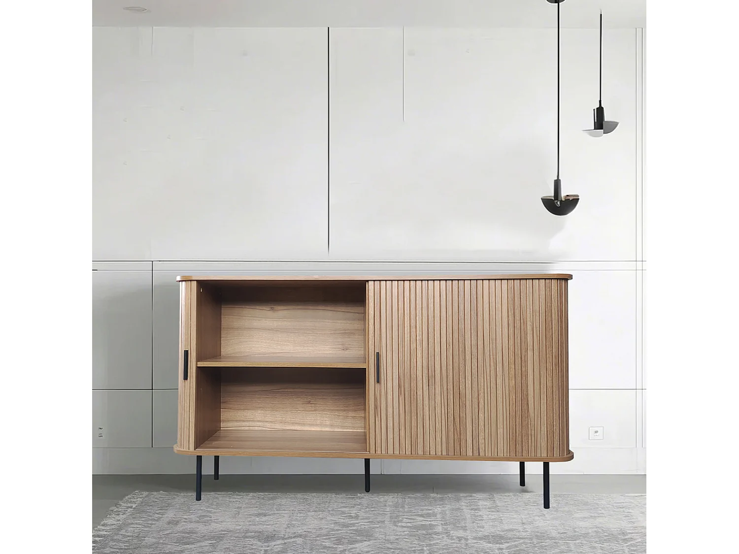 Buffet en bois cannelé à portes coulissantes 140cm SEMARANG