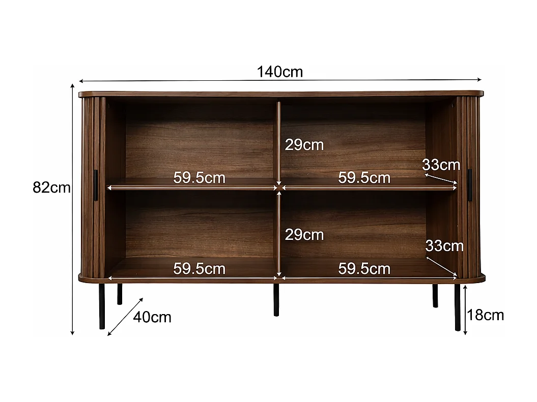 Buffet en bois cannelé à portes coulissantes 140cm SEMARANG