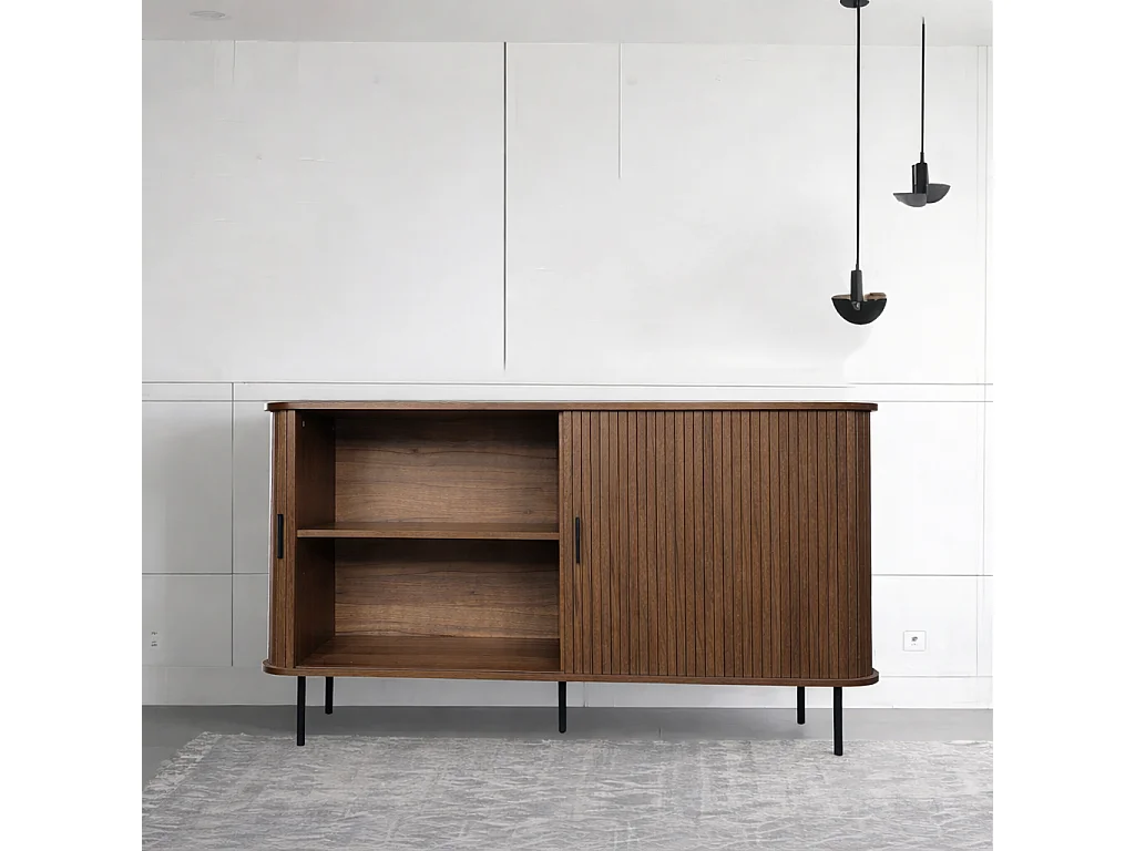 Buffet en bois cannelé à portes coulissantes 140cm SEMARANG