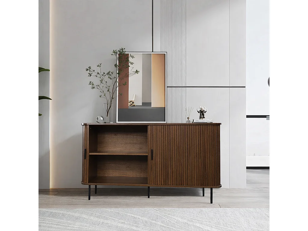 Buffet en bois cannelé à portes coulissantes 140cm SEMARANG