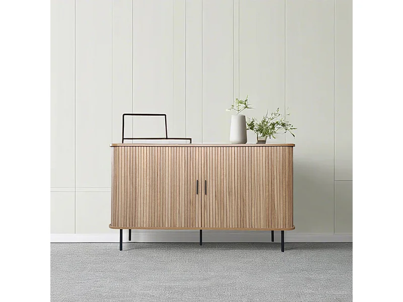 Buffet en bois cannelé à portes coulissantes 140cm SEMARANG