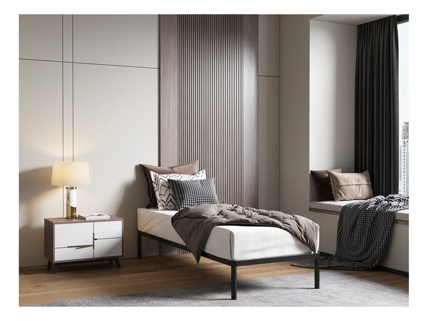 Sommier à lattes 80x200cm - Structure métal noir