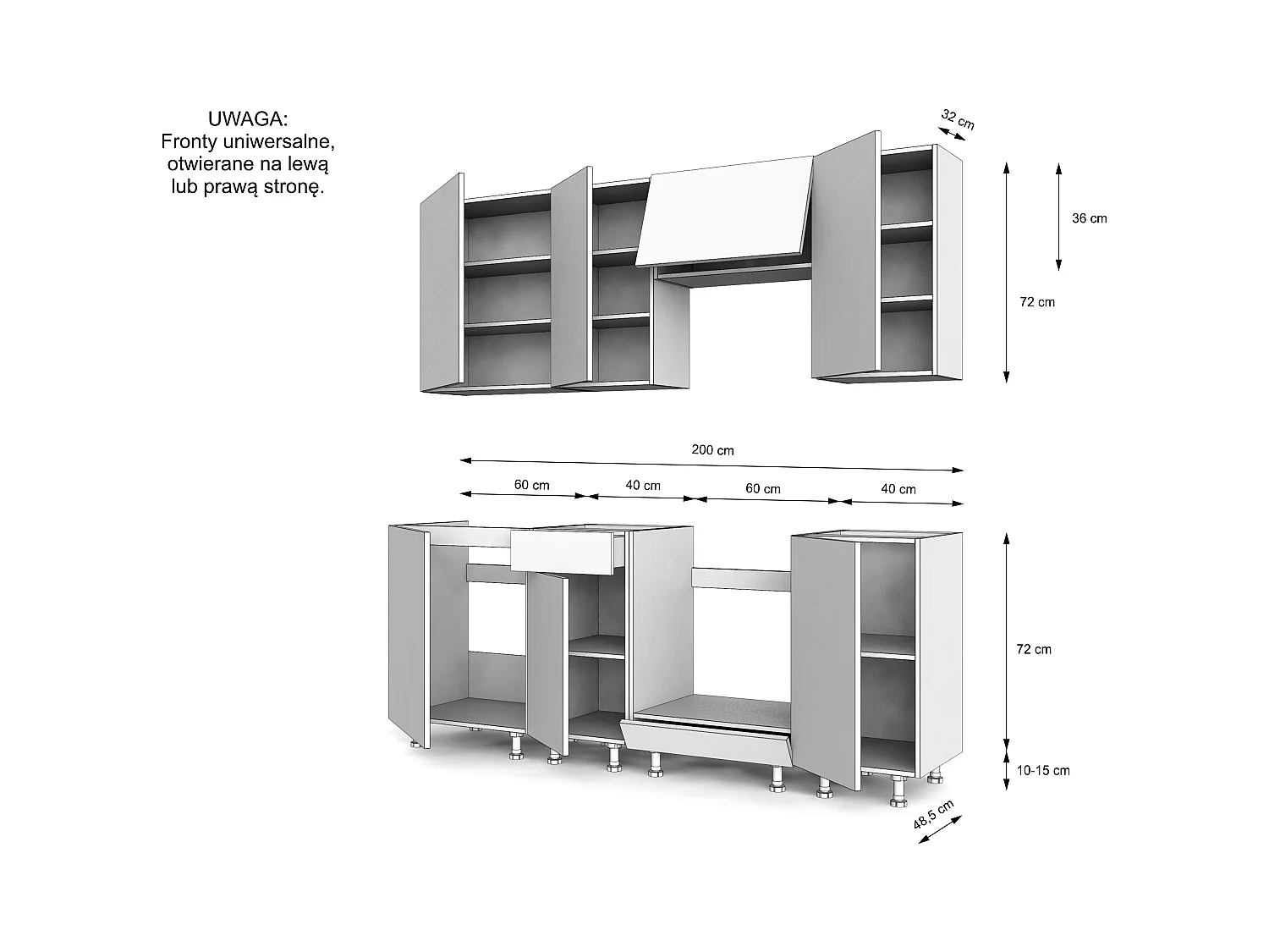 VARIO - Ensemble de meubles de cuisine – 200 cm – Cachemire – Plan de travail chêne – Sans électroménager