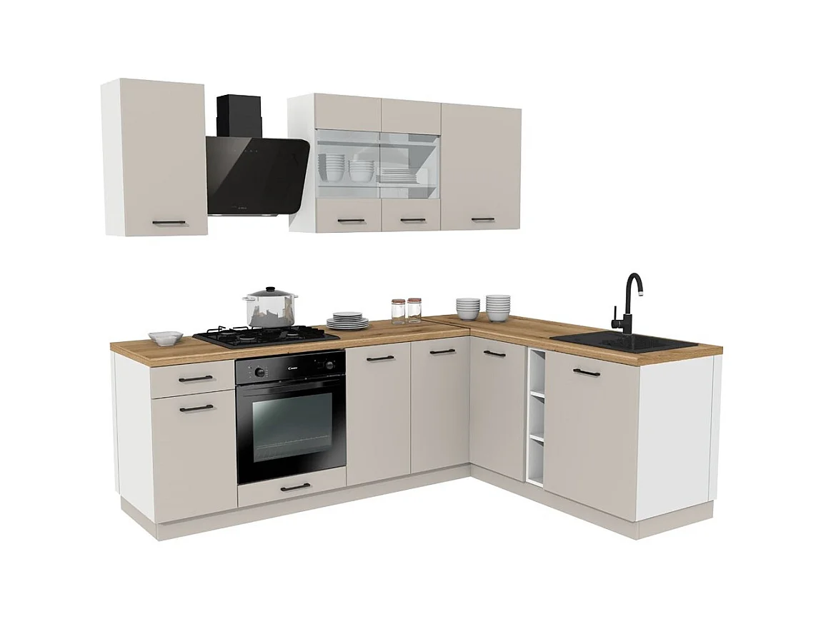 Meble Kuchenne VARIO | Kaszmir/Dąb Evoke | 240x48,5x180 cm | Meble narożne