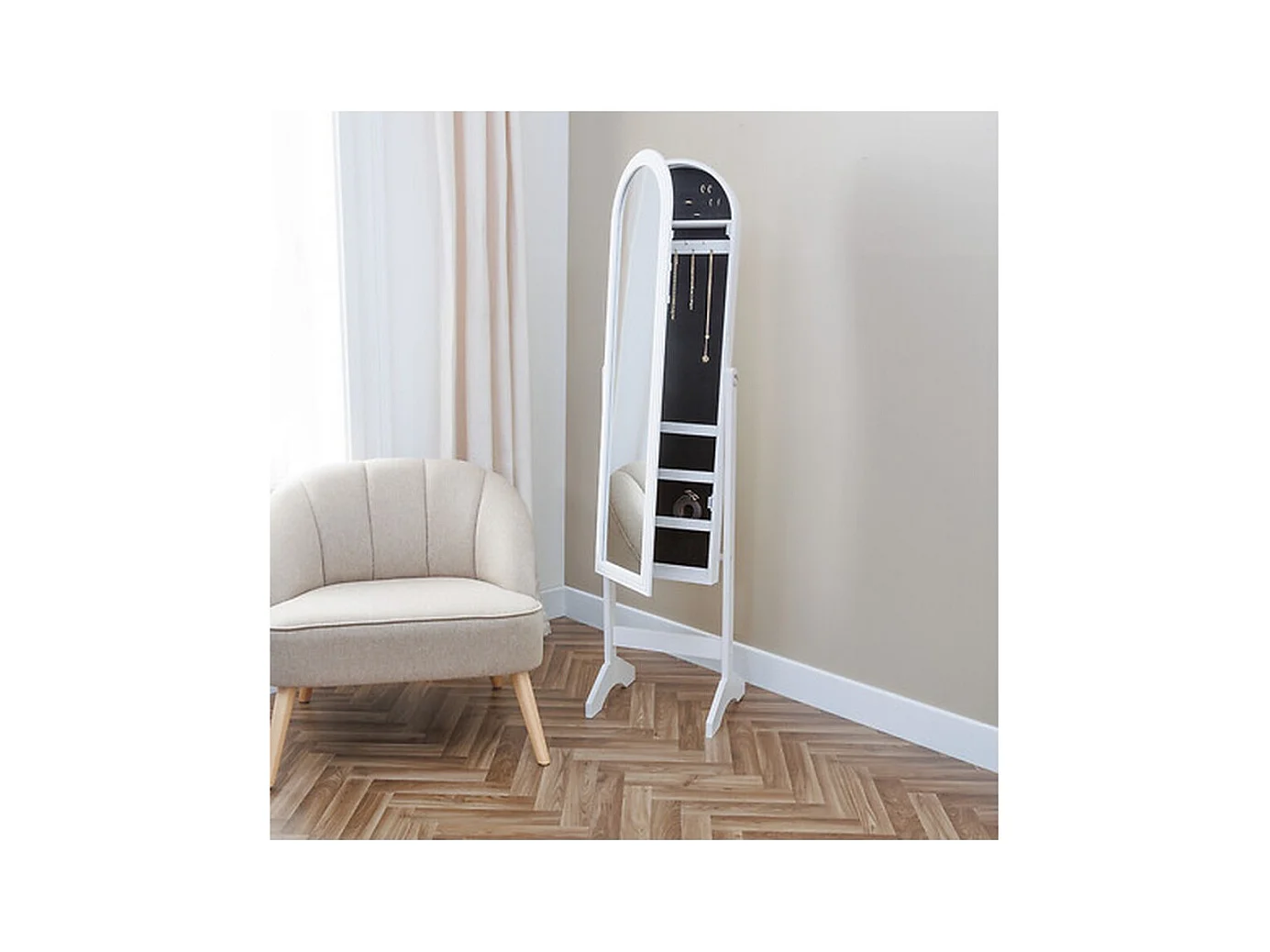 Armoire à bijoux avec miroir LILI coloris Blanc- Longueur 38 x Profondeur 34 x Hauteur 158 cm