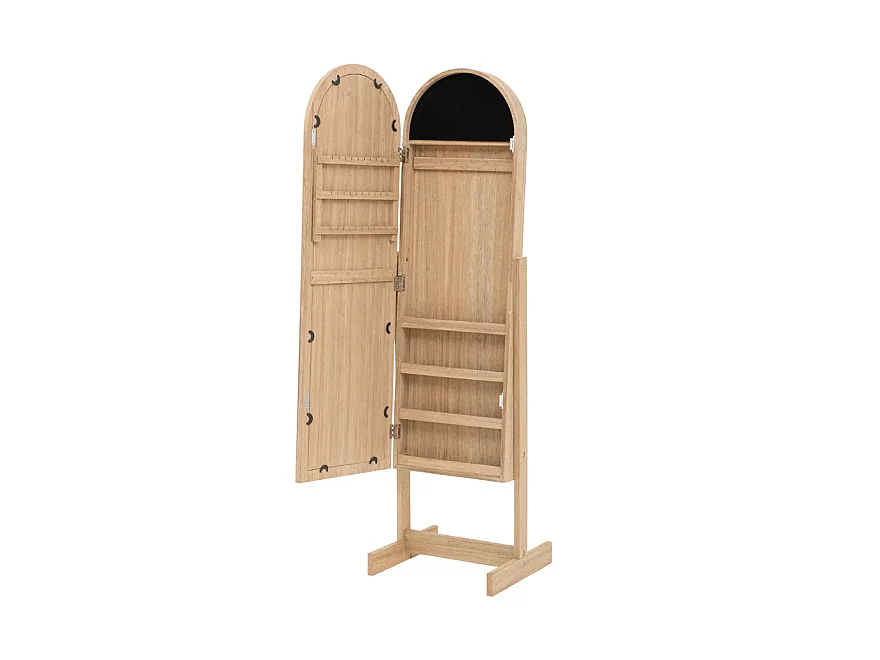 Armoire à bijoux avec miroir NORA coloris effet bois naturel - Longueur 42 x Profondeur 37,5 x Hauteur 145 cm