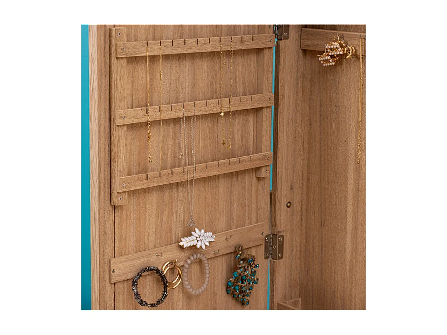 Armoire à bijoux avec miroir NORA coloris effet bois naturel - Longueur 42 x Profondeur 37,5 x Hauteur 145 cm