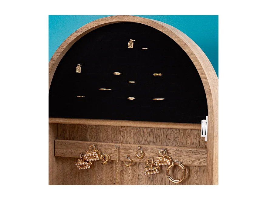 Armoire à bijoux avec miroir NORA coloris effet bois naturel - Longueur 42 x Profondeur 37,5 x Hauteur 145 cm