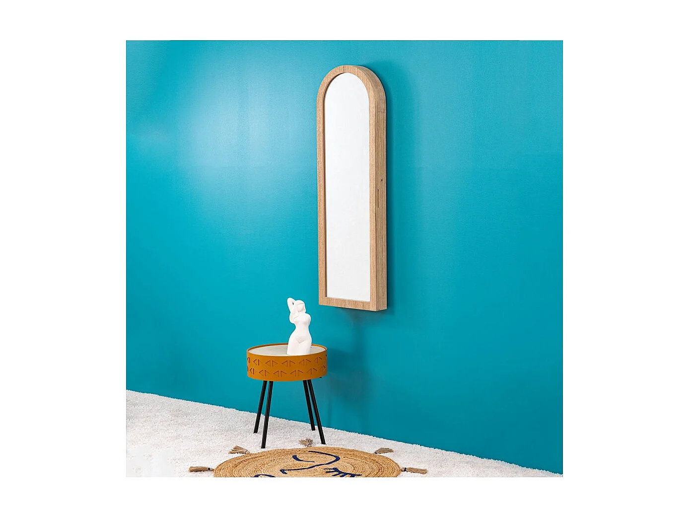 Armoire à bijoux avec miroir NORA coloris effet bois naturel - Longueur 42 x Profondeur 37,5 x Hauteur 145 cm