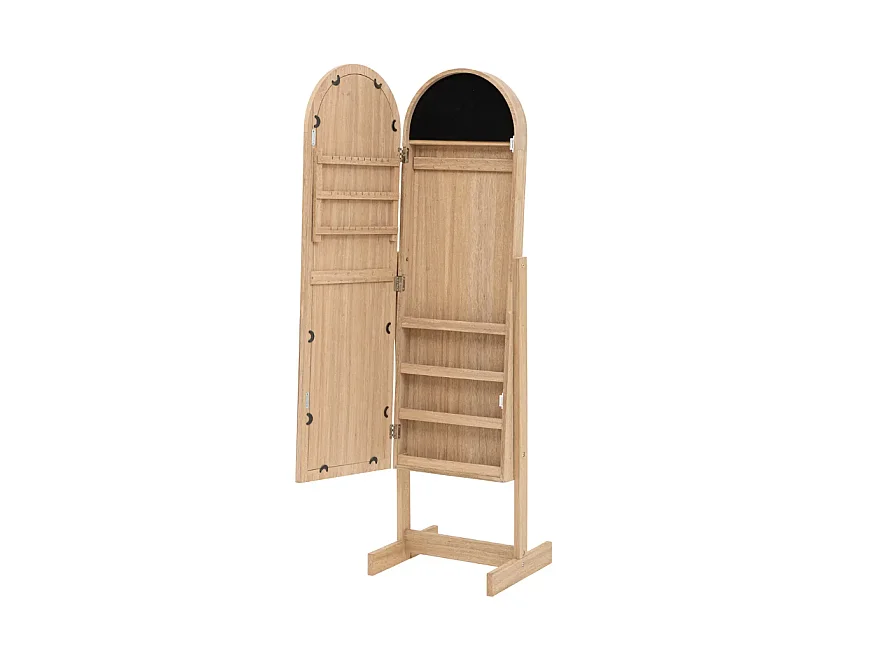 Armoire à bijoux avec miroir NORA coloris effet bois naturel - Longueur 42 x Profondeur 37,5 x Hauteur 145 cm