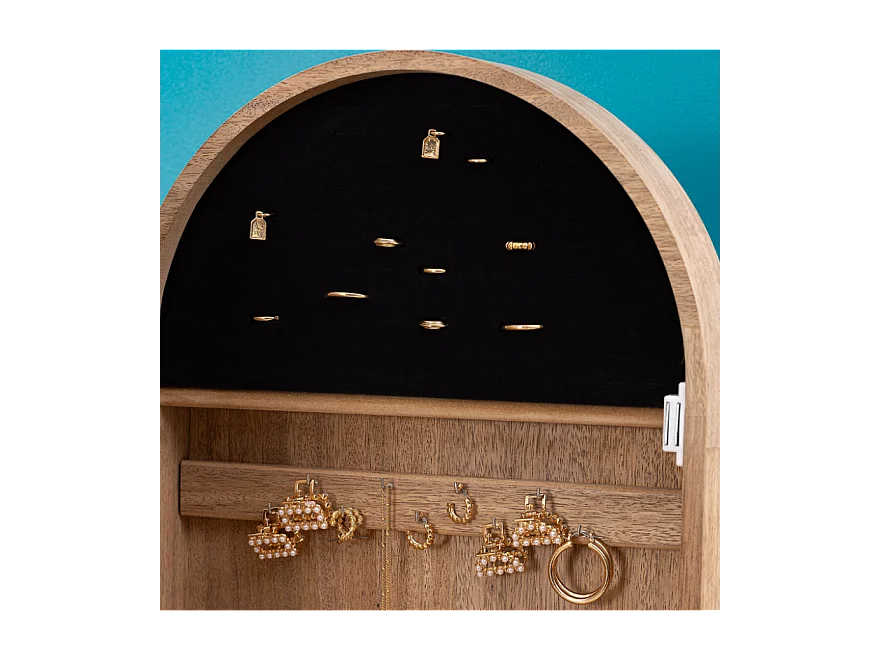 Armoire à bijoux avec miroir NORA coloris effet bois naturel - Longueur 42 x Profondeur 37,5 x Hauteur 145 cm