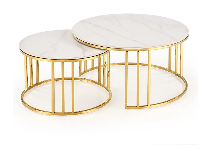 Set di 2 tavolini tondi Pansy in marmo bianco e oro