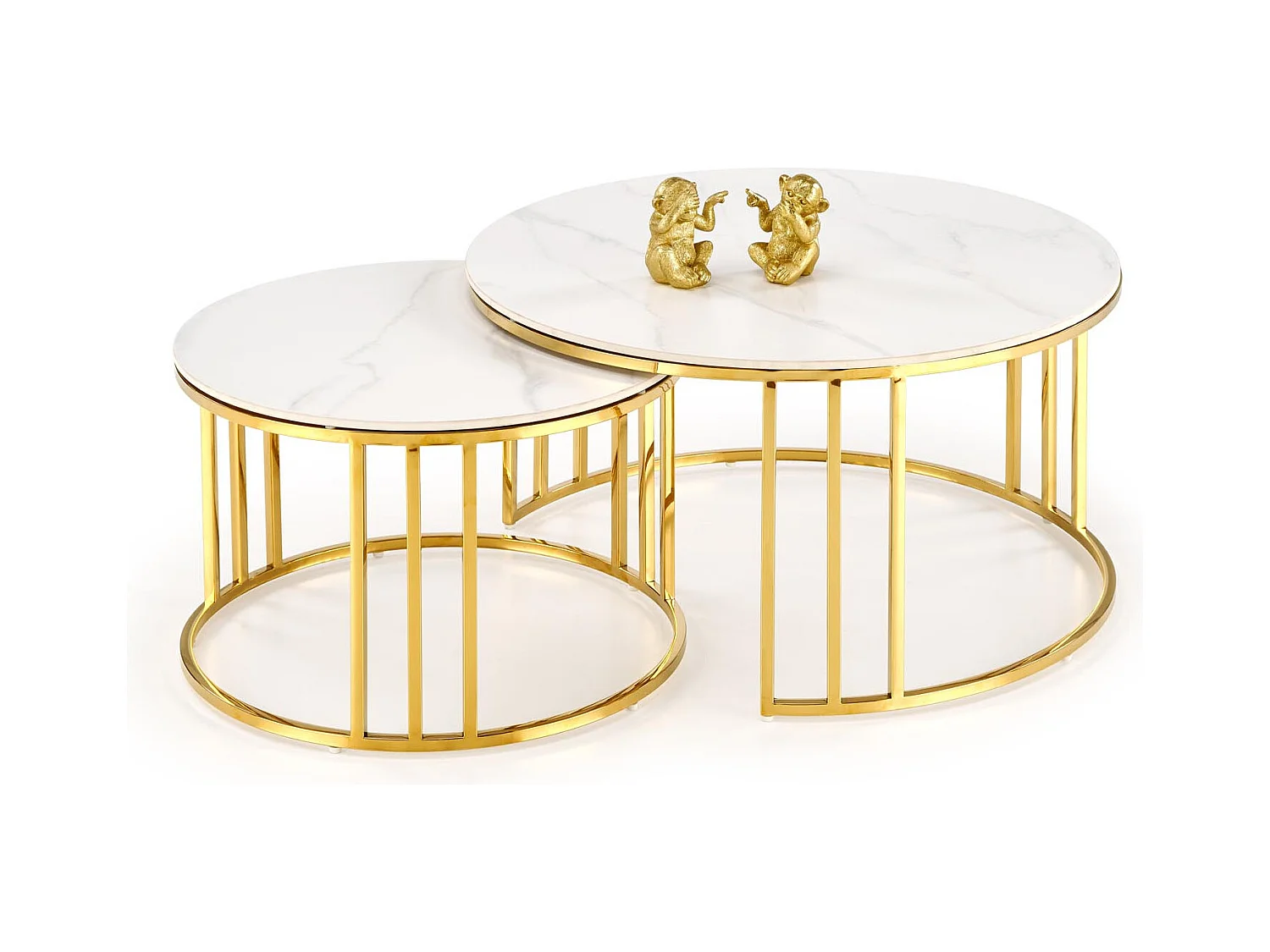 Set di 2 tavolini tondi Pansy in marmo bianco e oro