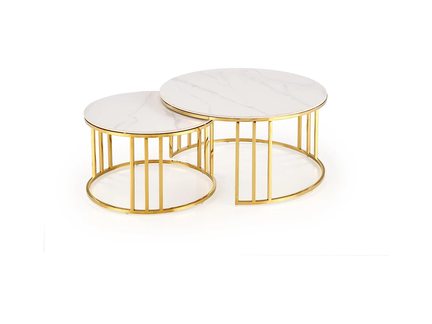 Set di 2 tavolini tondi Pansy in marmo bianco e oro