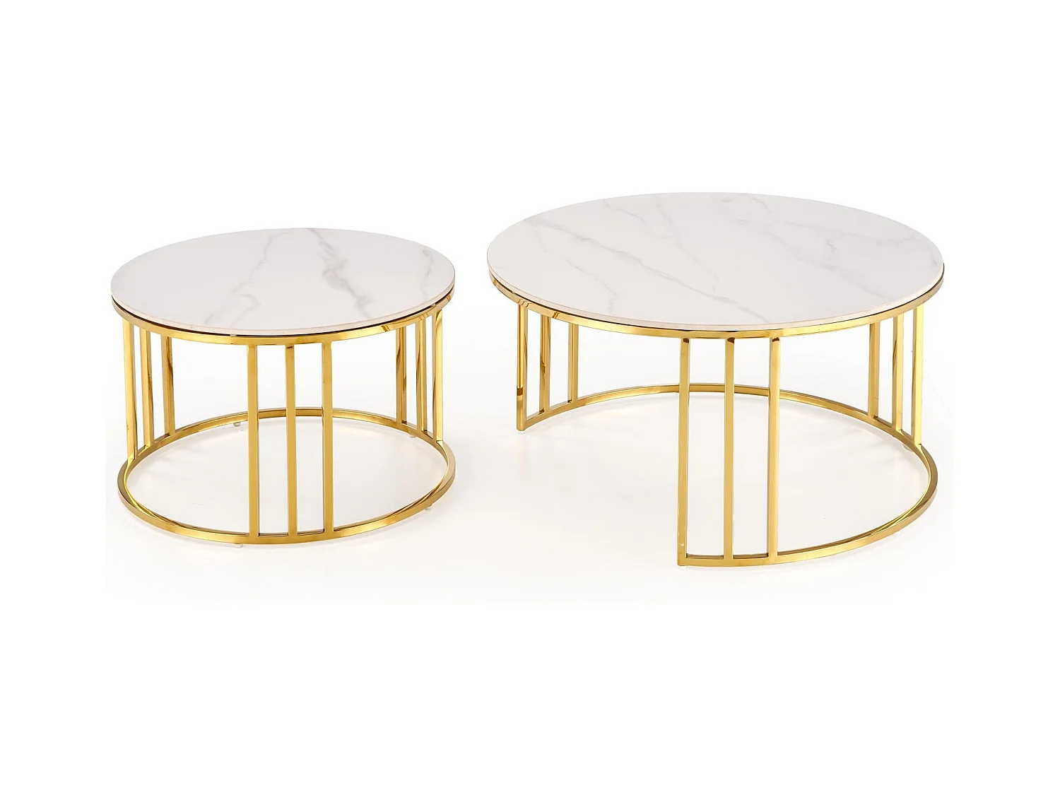 Set di 2 tavolini tondi Pansy in marmo bianco e oro