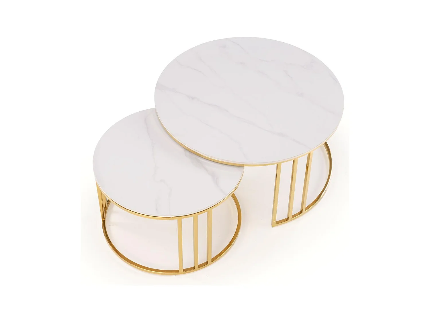 Set di 2 tavolini tondi Pansy in marmo bianco e oro