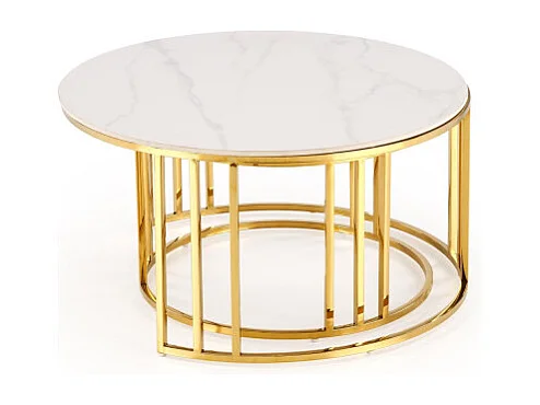 Set di 2 tavolini tondi Pansy in marmo bianco e oro