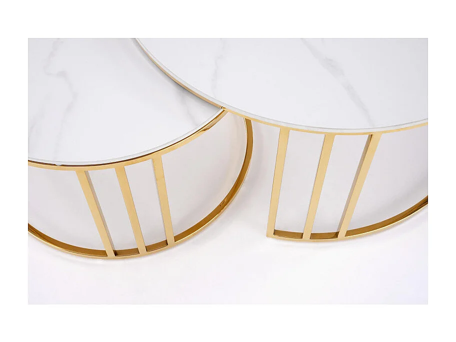 Set di 2 tavolini tondi Pansy in marmo bianco e oro